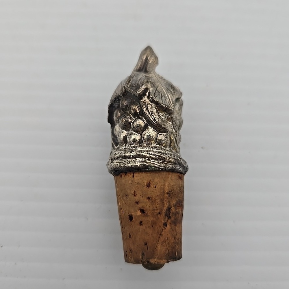 Vintage Silver Toned Grapes Heavy Metal Wine Cork Bottle‎ Stopper